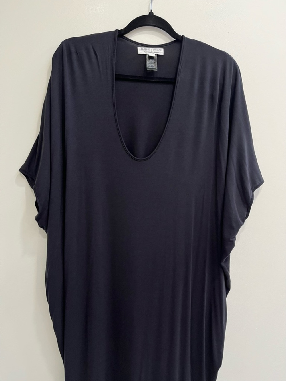 Barefoot Dreams Luxe Milk Jersey Caftan Dress Black Nightgown Oversized One Size - Picture 5 of 13